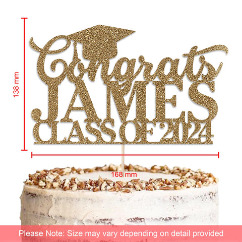 Personalised Graduation Glitter Cake Topper by KreateSquare | Custom Colour Any Name Premium 950 GSM Glitter Finish