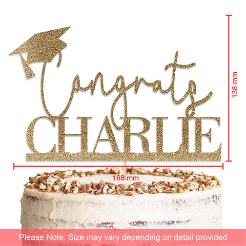 Personalised Graduation Glitter Cake Topper by KreateSquare | Custom Colour Any Name Premium 950 GSM Glitter Finish