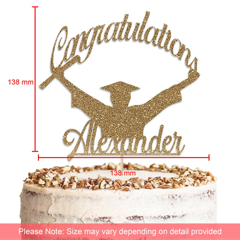 Personalised Graduation Glitter Cake Topper by KreateSquare | Custom Colour Any Name Premium 950 GSM Glitter Finish