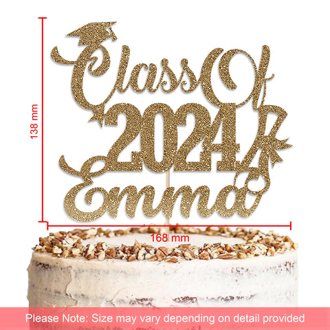 Personalised Graduation Glitter Cake Topper by KreateSquare | Custom Colour Any Name Premium 950 GSM Glitter Finish