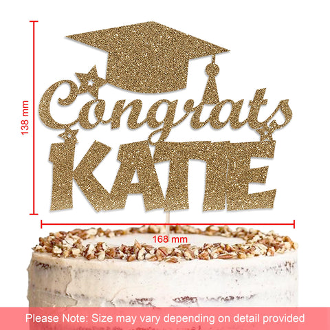 Personalised Graduation Glitter Cake Topper by KreateSquare | Custom Colour Any Name Premium 950 GSM Glitter Finish