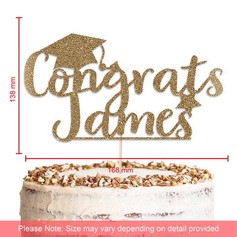 Personalised Graduation Glitter Cake Topper by KreateSquare | Custom Colour Any Name Premium 950 GSM Glitter Finish