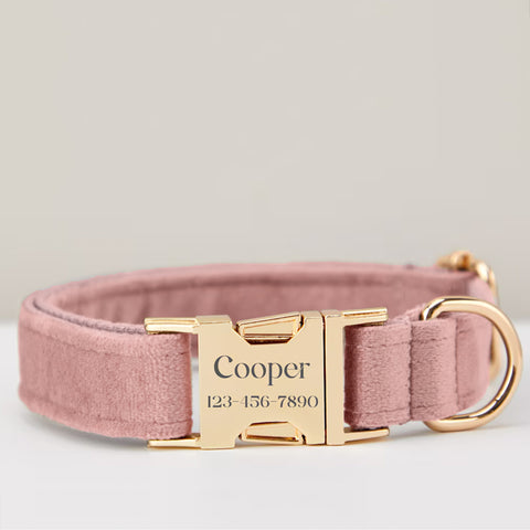 Personalised Dog Collar with Name Plate By KreateSquare Custom Engraved Dog Collar Adjustable for Puppy Small Medium Large Dogs Dusty Pink Color