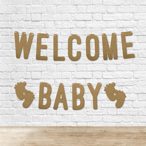 Welcome Baby Glitter Banner By KreateSquare Perfect for Gender Reveal & Party Decorations Banner with Baby Foot Design 7 Inch