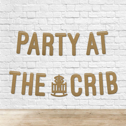 Party at the Crib Glitter Baby Shower Banner By KreateSquare 7 Inches Each Word 900 GSM Gender Reveal Garland Decoration