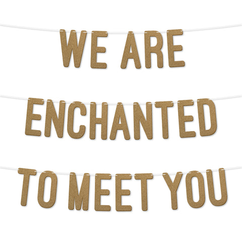 Glitter Baby Shower Banner By KreateSquare We are Enchanted to Meet you Design Gender Reveal Party Garland Decoration for Boys or Girls Baby Shower Celebration 7 Inch