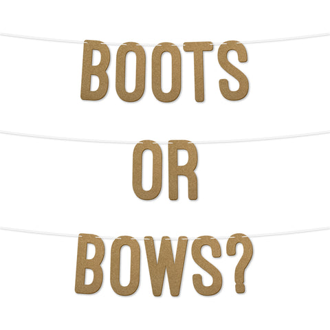 Boots or Bows Glitter Baby Shower Banner By KreateSquare Gender Reveal Party Garland Decoration for Boys or Girls Baby Shower Celebration 7 Inch