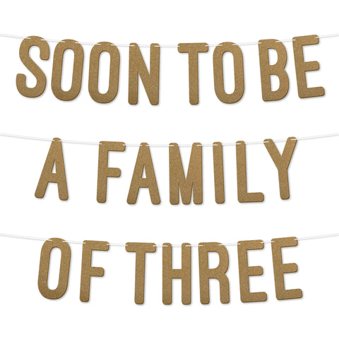 Soon to Be a Family of Three Glitter Baby Shower Banner By KreateSquare Each Word 7 Inches 900 GSM Gender Reveal Party Garland Decoration