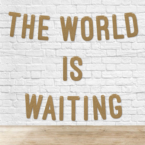 The World is Waiting Graduation Banner By KreateSquare 900 GSM Glitter Banner for University & College Grad Parties Graduation Celebration Decoration