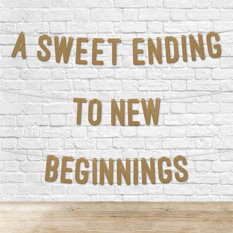 A Sweet Ending to New Beginnings Graduation Banner By KreateSquare 900 GSM Glitter Banner for University & College Grad Parties Graduation Celebration Decoration