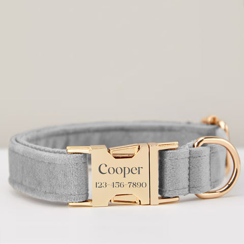 Personalised Dog Collar with Name Plate By KreateSquare Custom Engraved Dog Collar Adjustable for Puppy Small Medium Large Dogs Grey Color