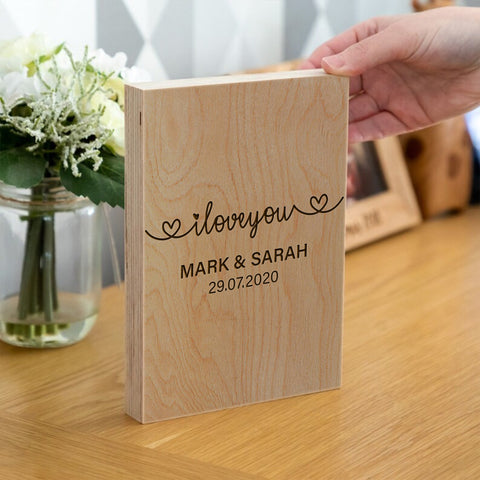 Personalised Wooden Frame Block By KreateSquare with Oak Wood Finish Engrave for Couple Ideal for Wedding Anniversary Gift