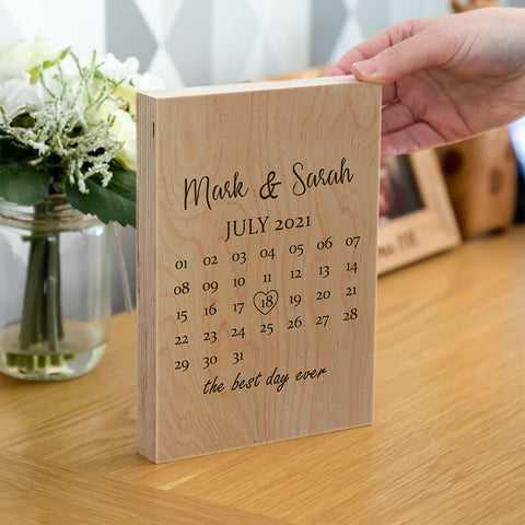 Personalised Wooden Frame Block By KreateSquare with Oak Wood Finish Engrave for Couple Wedding Anniversary Birthday Gift for Her & Him