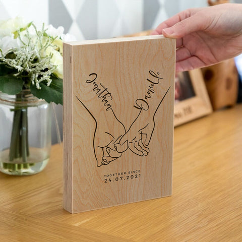 Custom Wooden Frame Block By KreateSquare with Oak Wood Finish Engrave for Couple Wedding Anniversary Christmas Gift