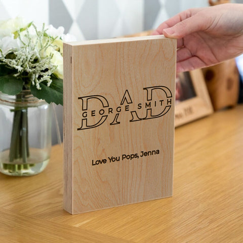 Personalised Wooden Frame Block for Fathers Day By KreateSquare Oak Wood Finish Engrave Ideal for Best Dad Father's Day Birthday Gift