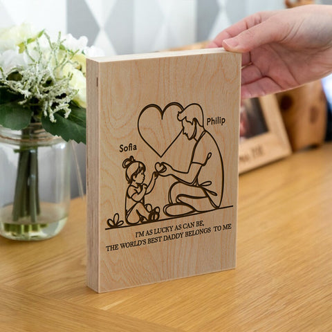 Personalised Wooden Frame Block By KreateSquare Oak Wood Finish Engrave for Best Grandad Gift | Father's Day Gift | Birthday Gift Any design