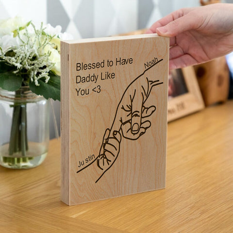 Personalised Wooden Frame Block By KreateSquare Oak Wood Finish Engrave for Best Dad Ideal Father's Day Birthday Gift