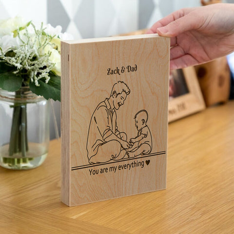 Personalised Wooden Frame Block By KreateSquare Oak Wood Finish Engrave Ideal Father's Day Birthday Gift Celebration