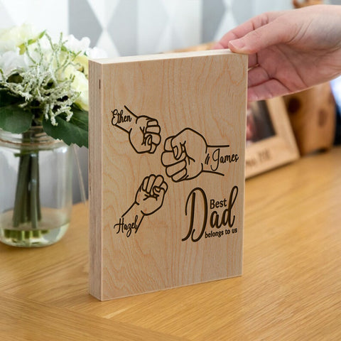 Personalised Wooden Frame Block By KreateSquare Best Dad Oak Wood Finish Engrave Ideal Father's Day Birthday Gift Perfect Study Decoration