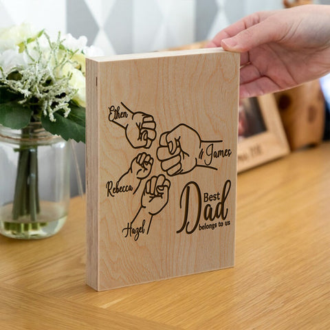 Custom Wooden Frame Block By KreateSquare Oak Wood Finish Engrave for Best Dad Father's Day Birthday Gift Perfect Study Decoration