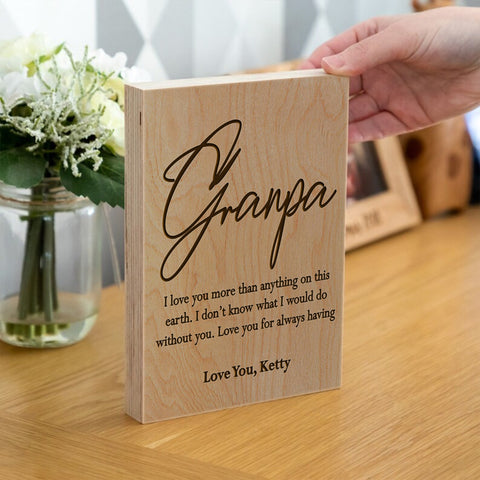 Custom Wooden Frame Block for Granddad By KreateSquare Oak Wood Finish Engrave for Best Dad Father's Day Birthday Gift