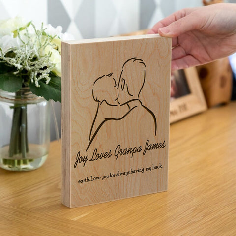 Personalised Wooden Frame Block for  Grandpa By KreateSquare Oak Wood Finish Engrave for Best Dad Father's Day Birthday Gift