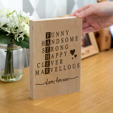 Personalised Wooden Frame Block By KreateSquare Oak Wood Finish Engrave Best Dad Gift, Custom Father's Day Gift, Dad Birthday Gift