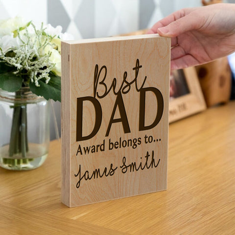 Personalised Wooden Frame Block By KreateSquare Oak Wood Finish Engrave for Best Dad Father's Day Birthday Gift Dad Study Decoration