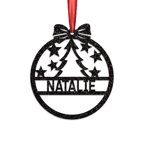 Personalised Christmas Bauble By KreateSquare 950 GSM Double Sided Glitter Xmas Tree Decoration Custom Name Baubles - Star Tree Design