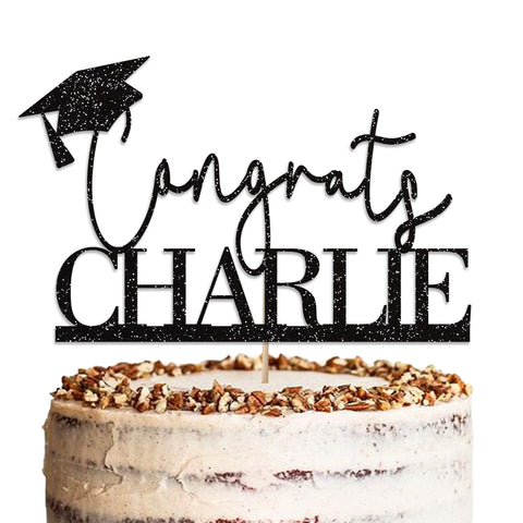 Personalised Graduation Glitter Cake Topper by KreateSquare | Custom Colour Any Name Premium 950 GSM Glitter Finish