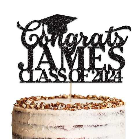 Personalised Graduation Glitter Cake Topper by KreateSquare | Custom Colour Any Name Premium 950 GSM Glitter Finish