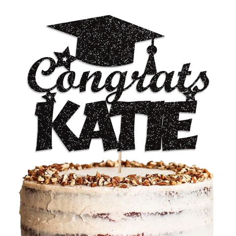 Personalised Graduation Glitter Cake Topper by KreateSquare | Custom Colour Any Name Premium 950 GSM Glitter Finish