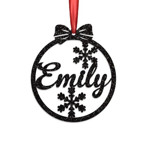 Personalised Christmas Bauble By KreateSquare 950 GSM Double Sided Glitter Xmas Tree Decoration Custom Name Baubles - Snowfolks Bow Design