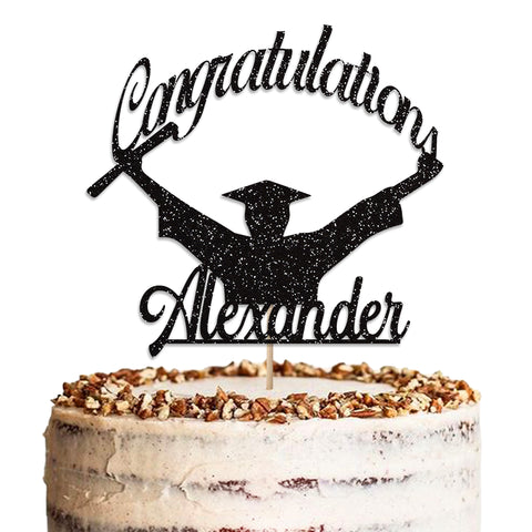 Personalised Graduation Glitter Cake Topper by KreateSquare | Custom Colour Any Name Premium 950 GSM Glitter Finish