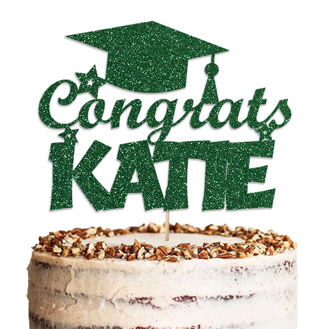 Personalised Graduation Glitter Cake Topper by KreateSquare | Custom Colour Any Name Premium 950 GSM Glitter Finish