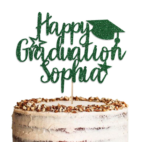 Personalised Graduation Glitter Cake Topper by KreateSquare | Custom Colour Any Name Premium 950 GSM Glitter Finish