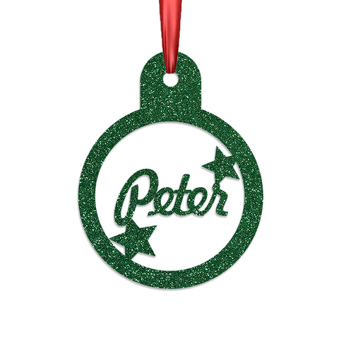 Personalised Christmas Bauble By KreateSquare 950 GSM Double Sided Glitter Xmas Tree Decoration Custom Name Baubles - Name Tag Design