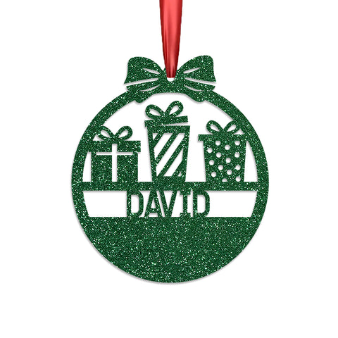 Personalised Christmas Bauble By KreateSquare 950 GSM Double Sided Glitter Xmas Tree Decoration Custom Name Baubles - Gifts Bow Design