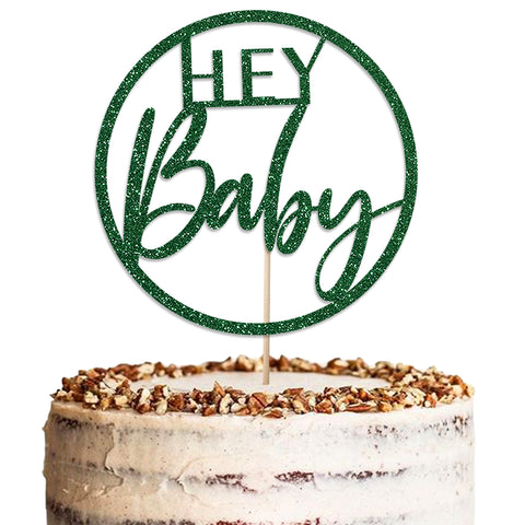 Hey Baby Baby Shower Glitter Cake Topper by KreateSquare | Variety of Colour Available Premium 950 GSM Glitter Finish