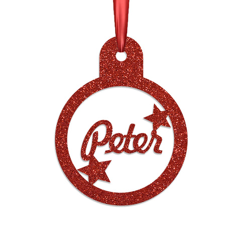 Personalised Christmas Bauble By KreateSquare 950 GSM Double Sided Glitter Xmas Tree Decoration Custom Name Baubles - Name Tag Design