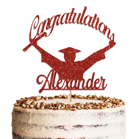 Personalised Graduation Glitter Cake Topper by KreateSquare | Custom Colour Any Name Premium 950 GSM Glitter Finish