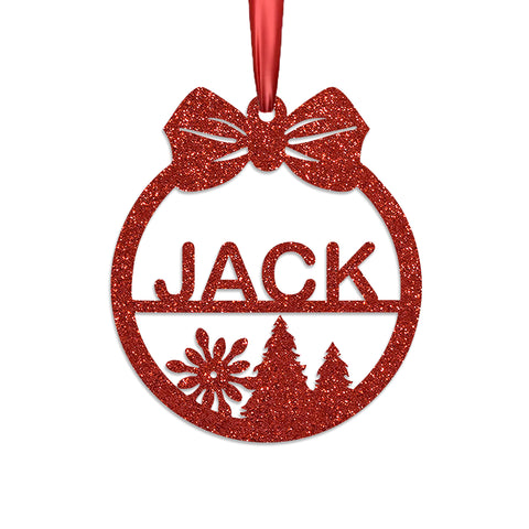 Personalised Christmas Bauble By KreateSquare 950 GSM Double Sided Glitter Xmas Tree Decoration Custom Name Baubles - Flower Xmas Tree Design