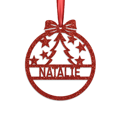 Personalised Christmas Bauble By KreateSquare 950 GSM Double Sided Glitter Xmas Tree Decoration Custom Name Baubles - Star Tree Design