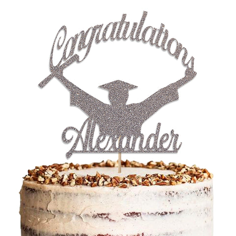 Personalised Graduation Glitter Cake Topper by KreateSquare | Custom Colour Any Name Premium 950 GSM Glitter Finish