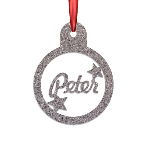 Personalised Christmas Bauble By KreateSquare 950 GSM Double Sided Glitter Xmas Tree Decoration Custom Name Baubles - Name Tag Design
