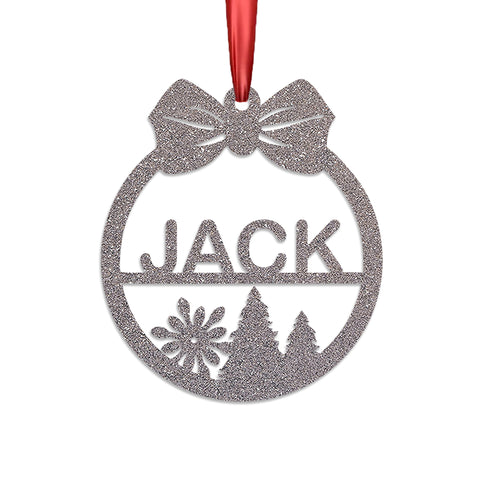 Personalised Christmas Bauble By KreateSquare 950 GSM Double Sided Glitter Xmas Tree Decoration Custom Name Baubles - Flower Xmas Tree Design