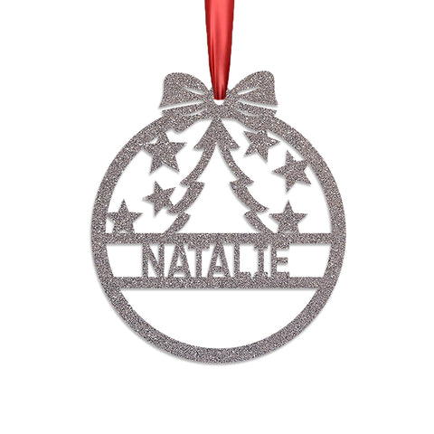 Personalised Christmas Bauble By KreateSquare 950 GSM Double Sided Glitter Xmas Tree Decoration Custom Name Baubles - Star Tree Design