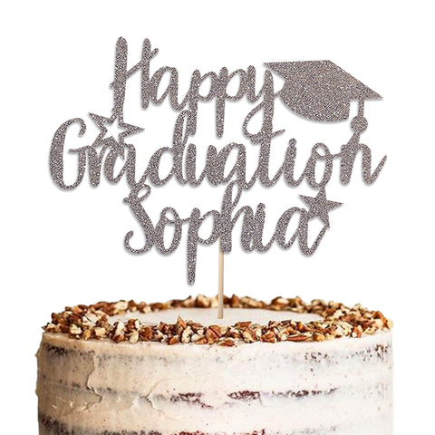 Personalised Graduation Glitter Cake Topper by KreateSquare | Custom Colour Any Name Premium 950 GSM Glitter Finish