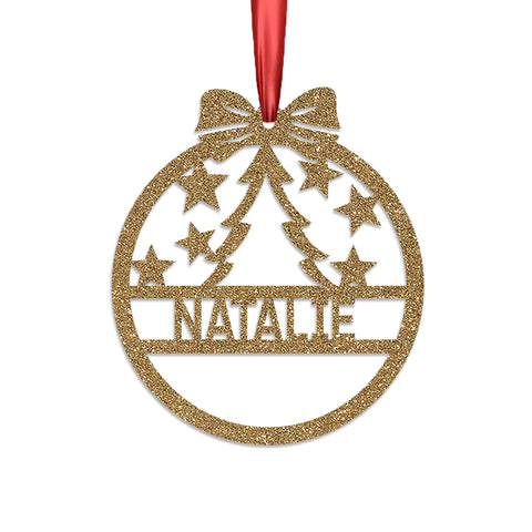 Personalised Christmas Bauble By KreateSquare 950 GSM Double Sided Glitter Xmas Tree Decoration Custom Name Baubles - Star Tree Design