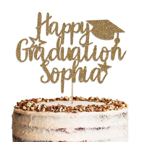 Personalised Graduation Glitter Cake Topper by KreateSquare | Custom Colour Any Name Premium 950 GSM Glitter Finish